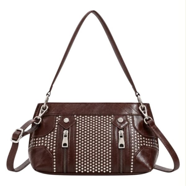 Bolso Bandolera Sintético con Tachuelas y 2 Cremalleras Frontales Decorativas para Mujer - Imagen 3