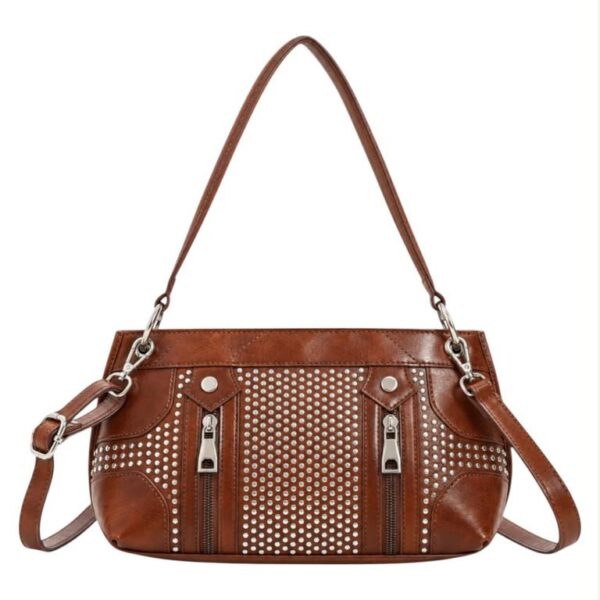 Bolso Bandolera Sintético con Tachuelas y 2 Cremalleras Frontales Decorativas para Mujer - Imagen 4