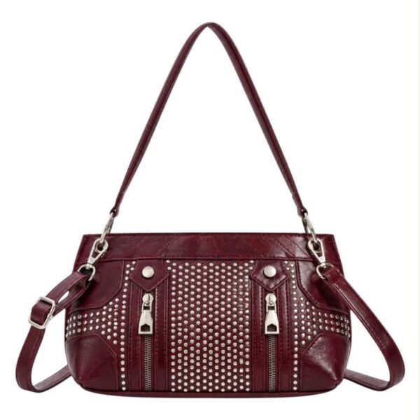 Bolso Bandolera Sintético con Tachuelas y 2 Cremalleras Frontales Decorativas para Mujer - Imagen 5