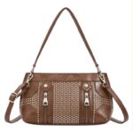 Bolso Bandolera Sintético con Tachuelas y 2 Cremalleras Frontales Decorativas para Mujer
