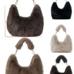 Bolso de Mano con Pelo Sintético y Diseño Medialuna y Asa Extraíble para Mujer