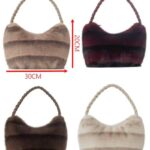 Bolso de Mano con Pelo Sintético, Diseño Rayas y Asa Trenzada para Mujer
