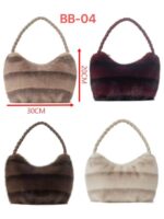 Bolso de Mano con Pelo Sintético, Diseño Rayas y Asa Trenzada para Mujer