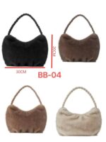Bolso de Mano con Pelo Sintético, Diseño Rayas y Asa Trenzada para Mujer - Imagen 2