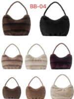 Bolso de Mano con Pelo Sintético, Diseño Rayas y Asa Trenzada para Mujer - Imagen 3