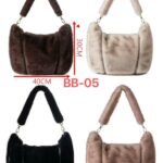 Bolso de Hombro con Pelo Sintético, Diseño Rayas y Asa Extraíble para Mujer