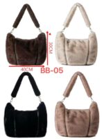 Bolso de Hombro con Pelo Sintético, Diseño Rayas y Asa Extraíble para Mujer