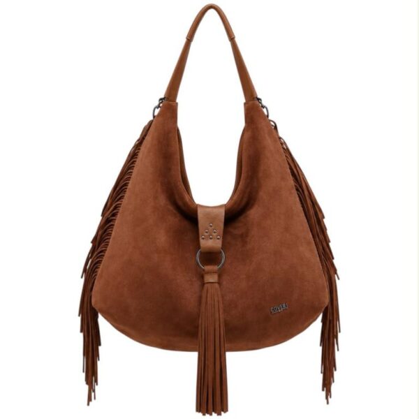 Amplio Bolso de Hombro Sintético Coveri Collection con Flecos Laterales y Mini Solapa Mujer - Imagen 5