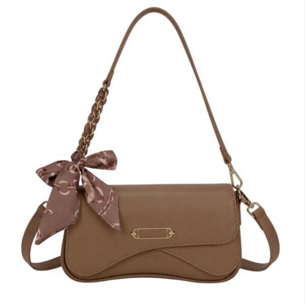 Bolso de Hombro Sintético con Diseño Original, Solapa de Botón y Pañuelo Decorativo Mujer - Imagen 8