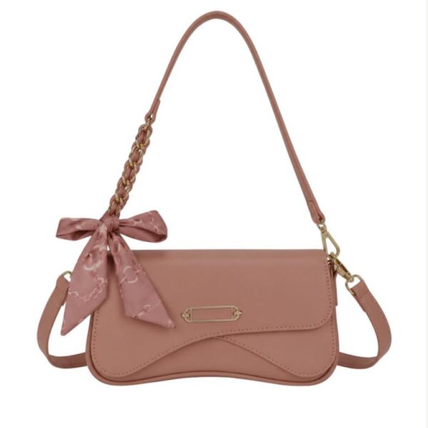 Bolso de Hombro Sintético con Diseño Original, Solapa de Botón y Pañuelo Decorativo Mujer - Imagen 3