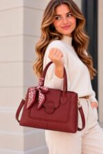 Bolso de Mano Sintético con Pañuelo Decorativo y 2 Compartimentos Principales para Mujer - Imagen 2