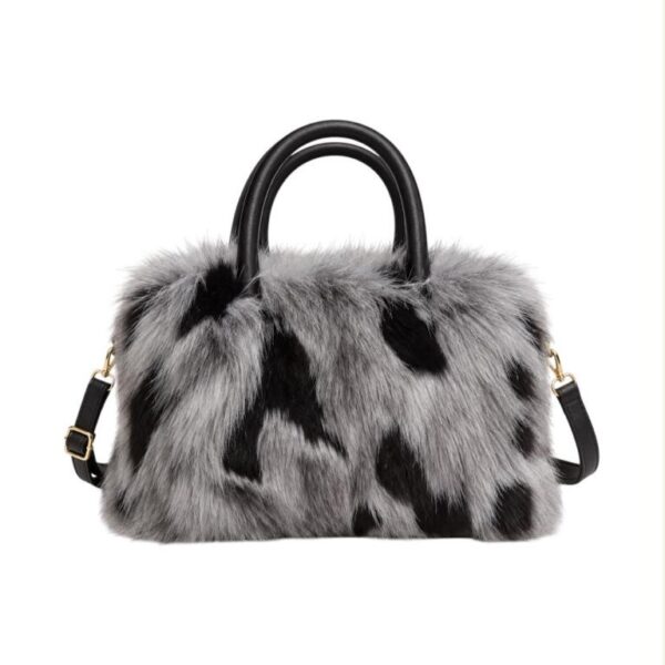 Bolso de Mano con Pelo Sintético, Diseño Pintas, Cremallera y Tira Bandolera Ajustable para Mujer - Imagen 2