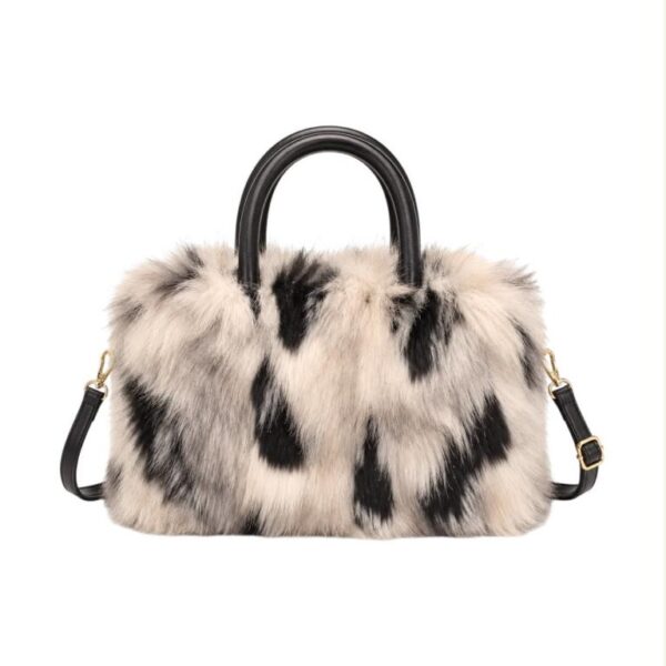 Bolso de Mano con Pelo Sintético, Diseño Pintas, Cremallera y Tira Bandolera Ajustable para Mujer - Imagen 5