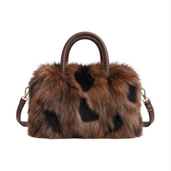 Bolso de Mano con Pelo Sintético, Diseño Pintas, Cremallera y Tira Bandolera Ajustable para Mujer - Imagen 3