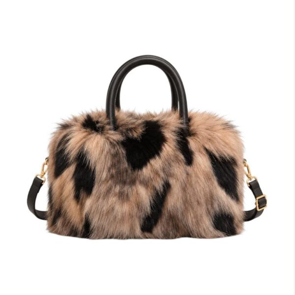 Bolso de Mano con Pelo Sintético, Diseño Pintas, Cremallera y Tira Bandolera Ajustable para Mujer - Imagen 6