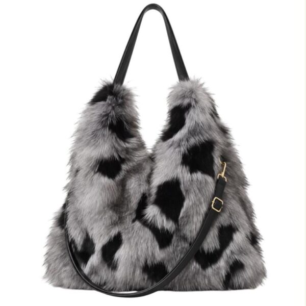 Bolso de Hombro con Pelo Sintético, Diseño Pintas, Gran Capacidad y Cierre de Cremallera para Mujer - Imagen 4