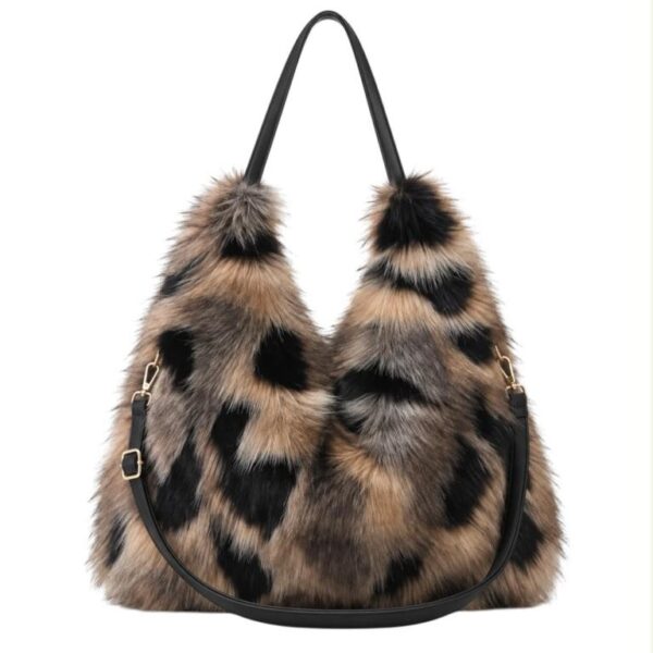 Bolso de Hombro con Pelo Sintético, Diseño Pintas, Gran Capacidad y Cierre de Cremallera para Mujer - Imagen 6