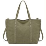Amplio Bolso de Hombro Tipo Shopper Sintético Estilo Serraje con Tachuelas Decorativas Mujer