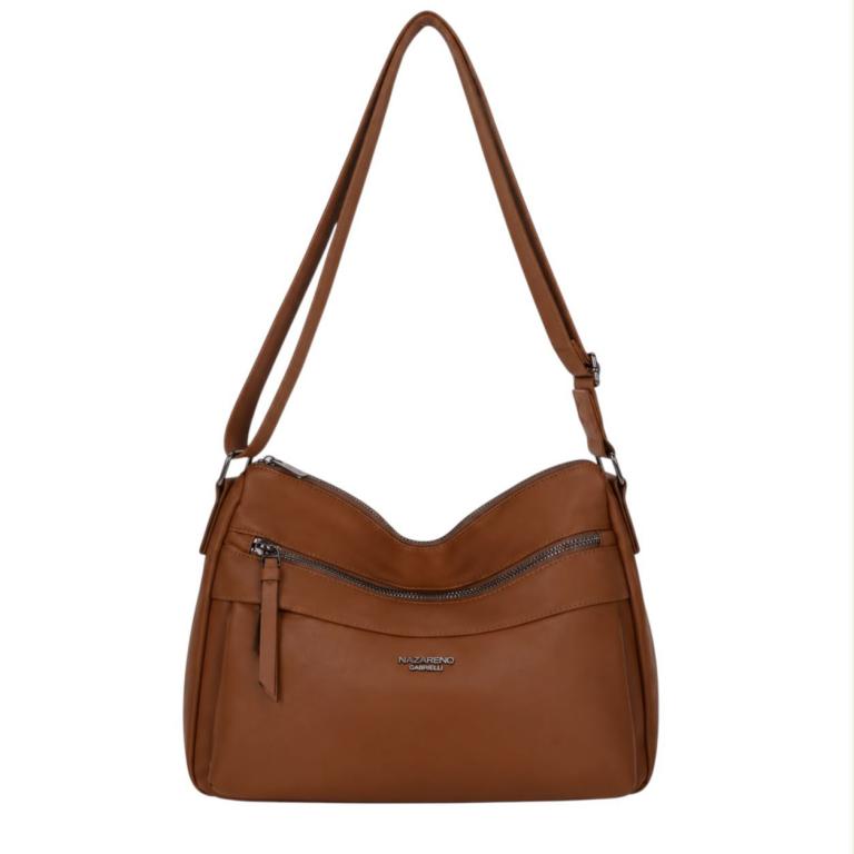 CGNG1001-50-AW-Caramello Bolso de Hombro en Tela Nylon para Mujer Nazareno Gabrielli con 3 Bolsillos Exteriores - Imagen 1